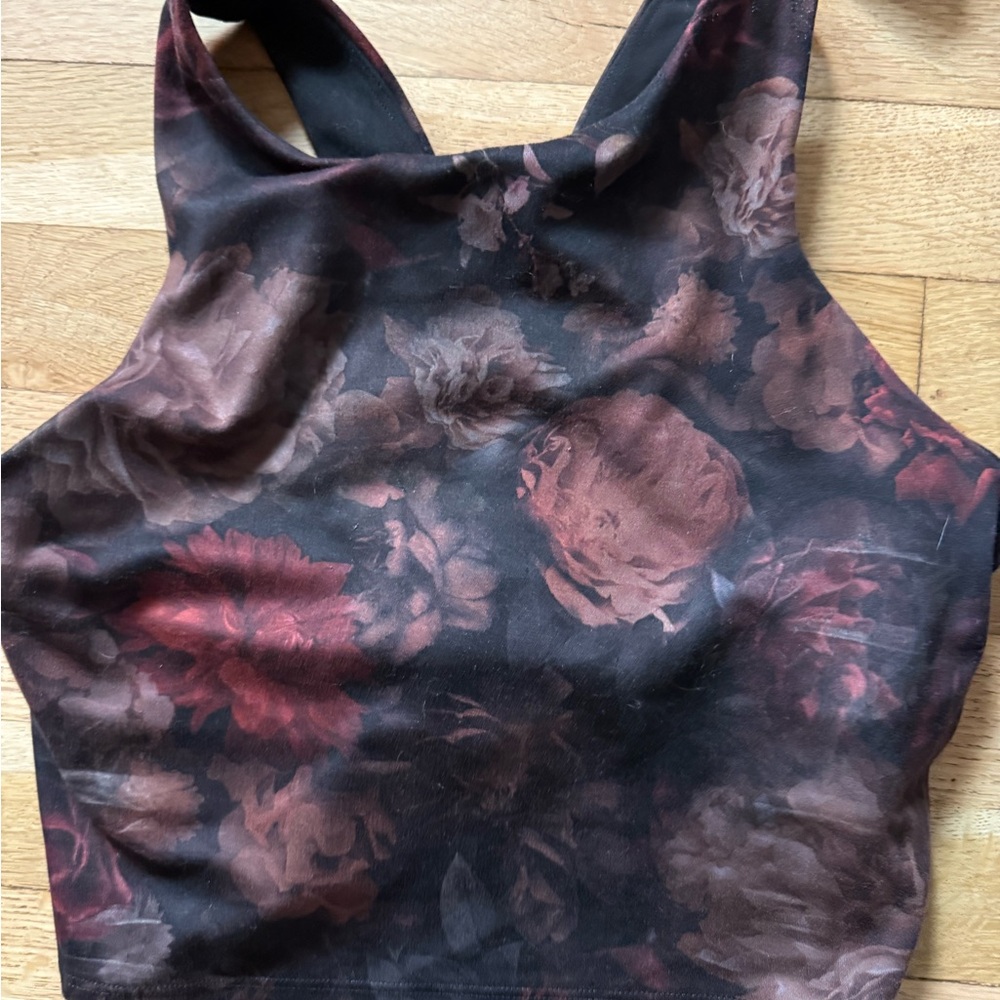 Athleta Floral Print Crop Top - Black and Brown